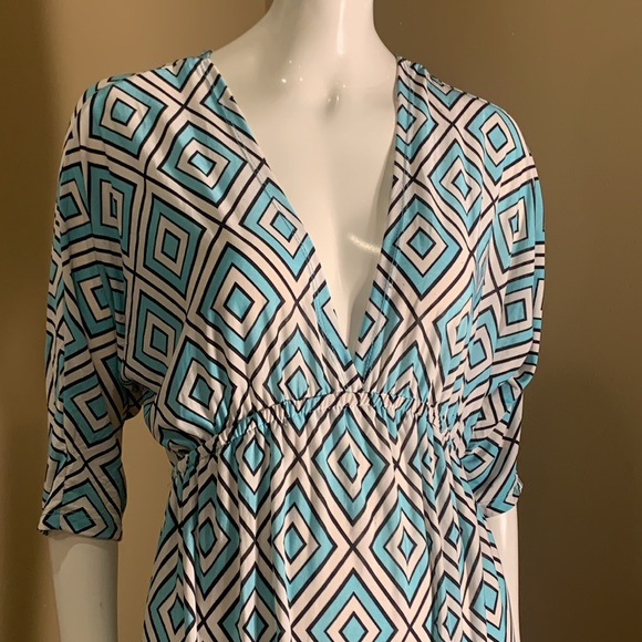 5TH & Love Geometric Patterned Dress in Blue and Black  Elastic Waist size Large - Picture 2 of 9